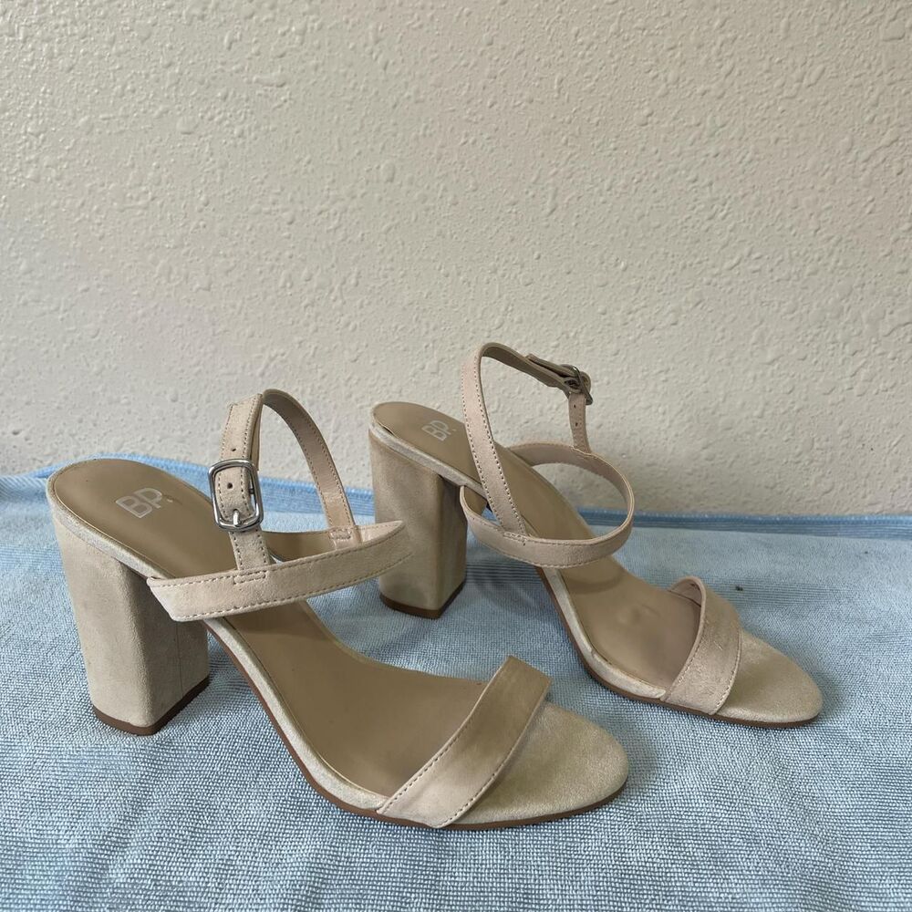 BP. Women's Beige Tan Ankle Strap Block Heel Sandals 7M